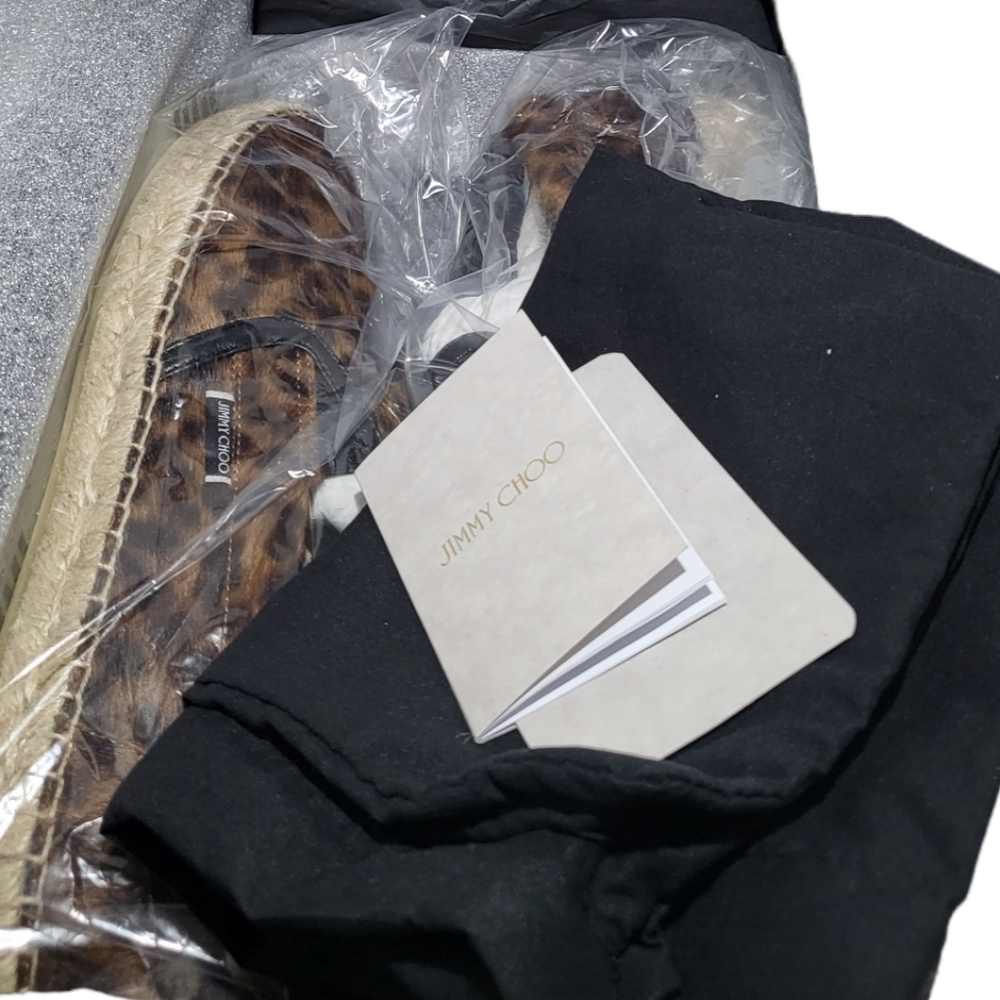 Jimmy Choo Espadrilles Vlad Pony Hair Leopard Print Slip Ons Unisex - Picture 2 of 13